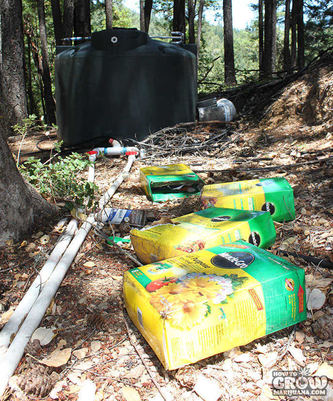 Fertilizer Garbage in Woods from Cannabis Grow
