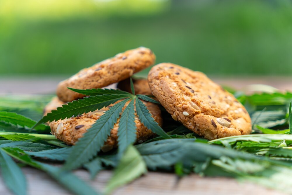 cannabis cookies with marijuana leaves