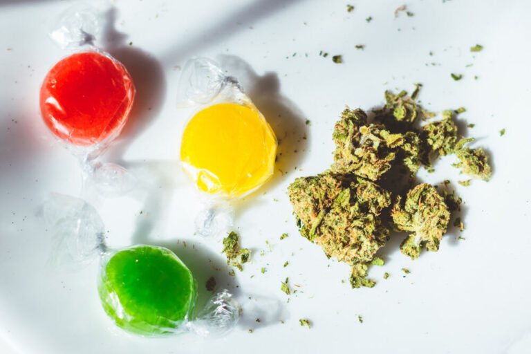 cannabis hard candy with cannabis bud