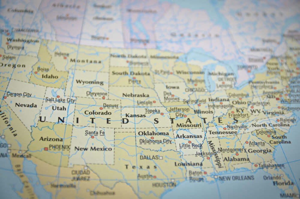 close up map of USA states