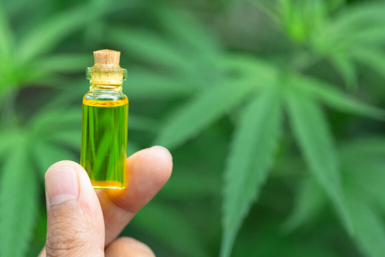 distillate cannabis oil in glass bottle