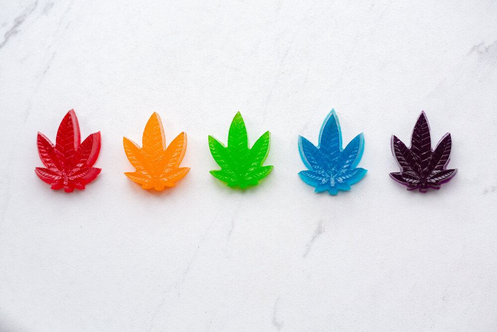 homemade colouful cannabis leaf gummies