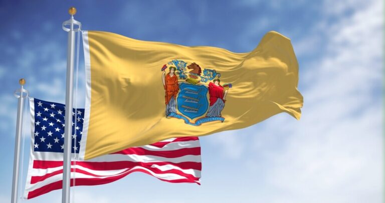 New Jersey state flag alongside USA Flag