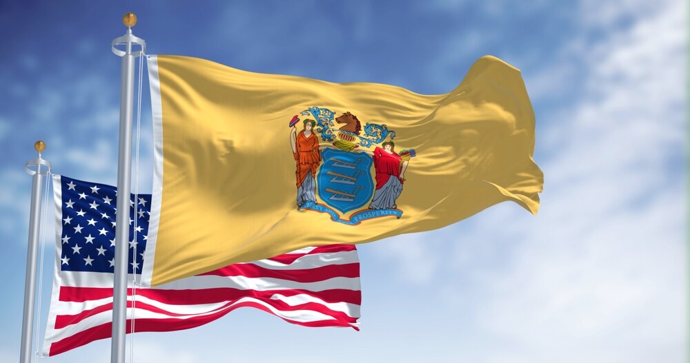 New Jersey state flag alongside USA Flag